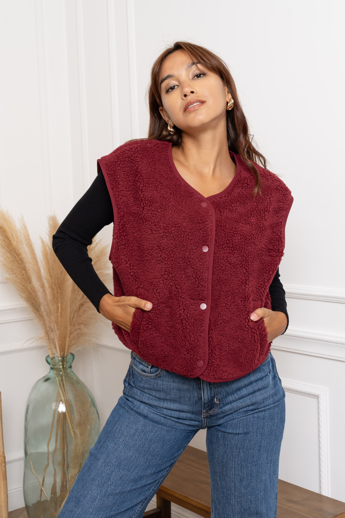  Gilet sans manches Bordeaux 2169 style Sherpa h24