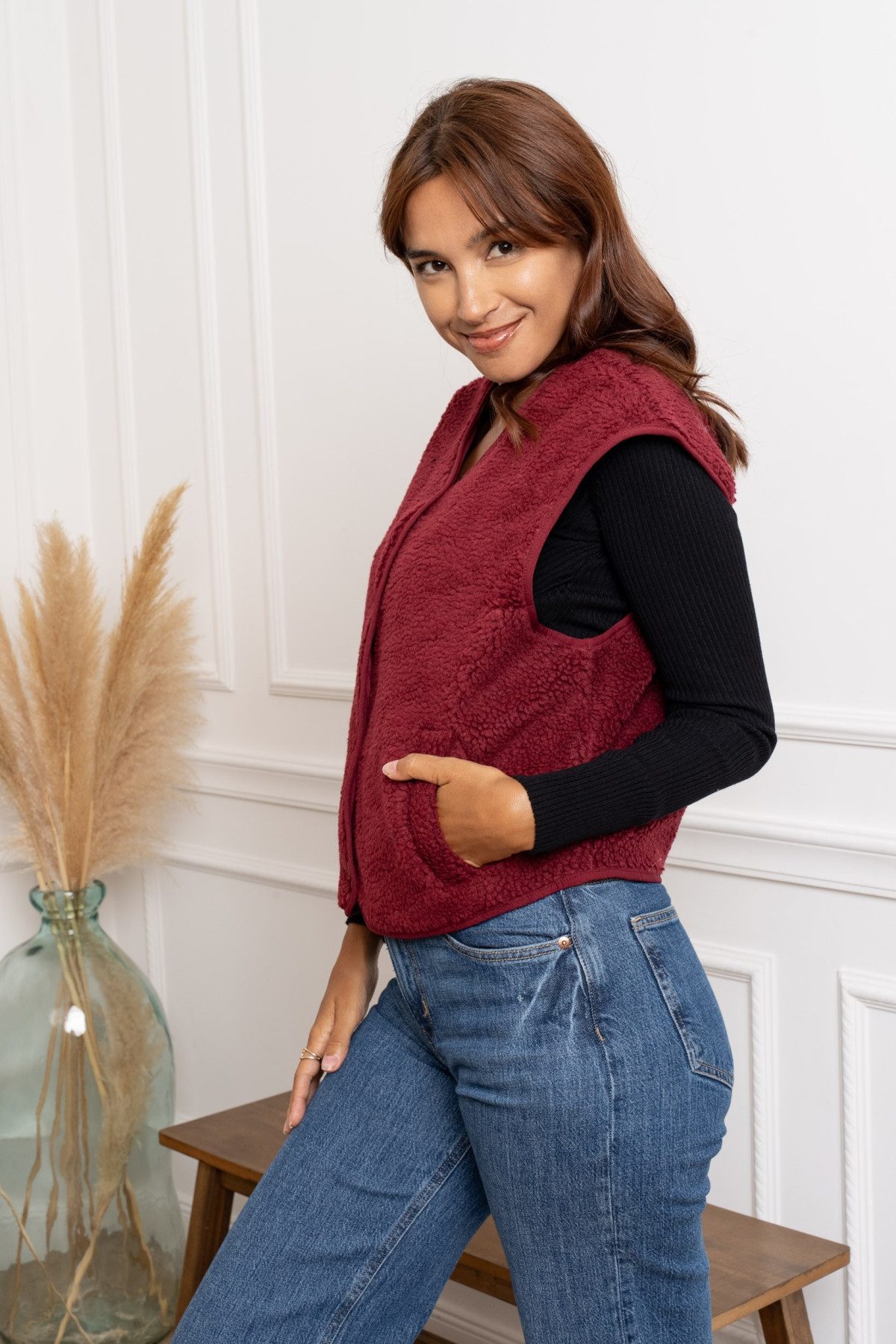 Gilet sans manches Bordeaux 2169 style Sherpa h24