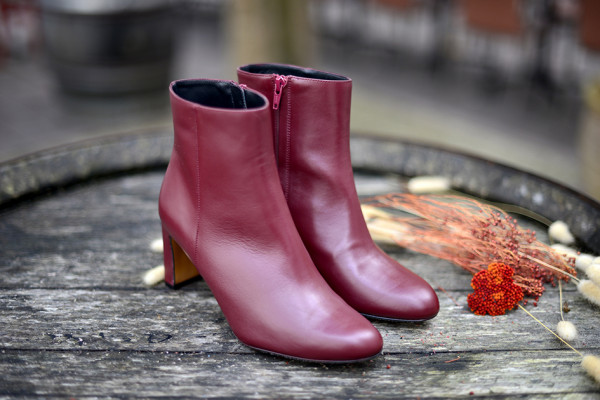 ANAKI BOTTINES ALMA BORDEAUX CUIR ROUGE