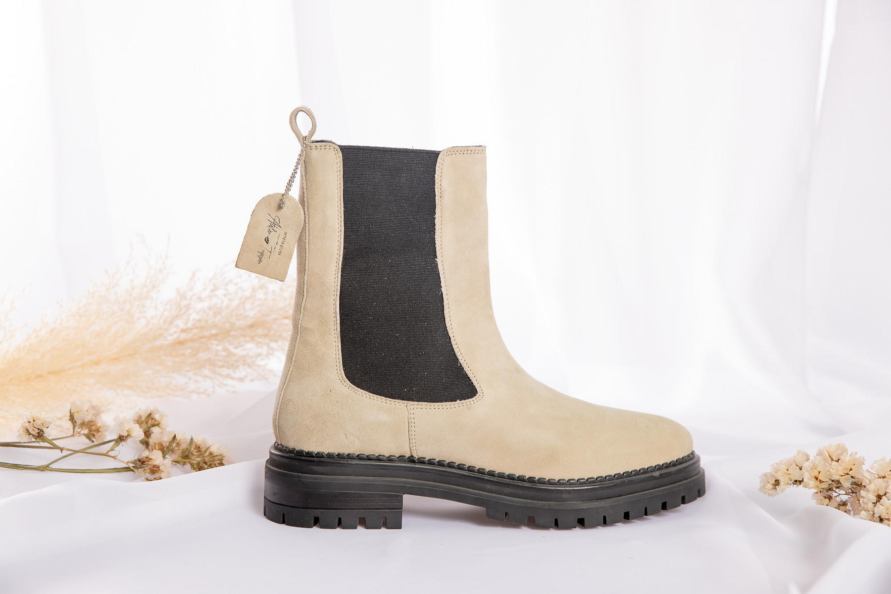 ATELIER TROPEZIEN BOTTINES ALIZEE TAUPE FEMME CUIR BEIGE ELASTIQUE NOIR