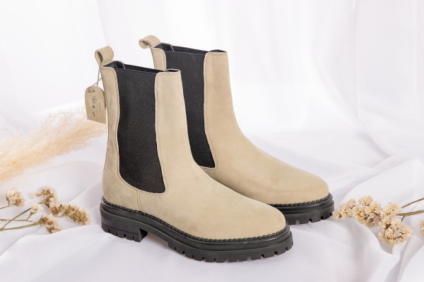 ATELIER TROPEZIEN BOTTINES ALIZEE TAUPE FEMME CUIR BEIGE ELASTIQUE NOIR
