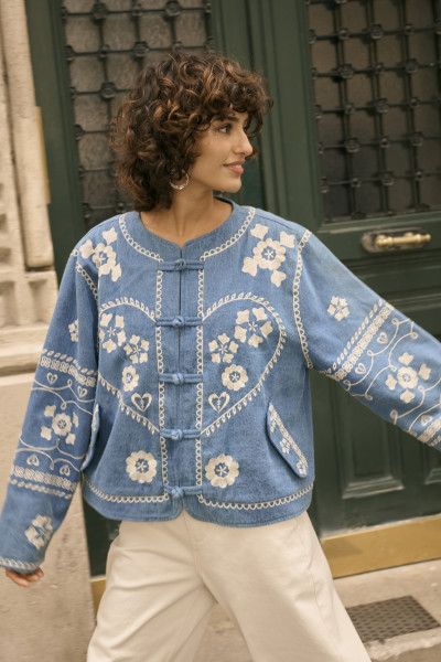 blouse cream en denim avec broderie 10614559