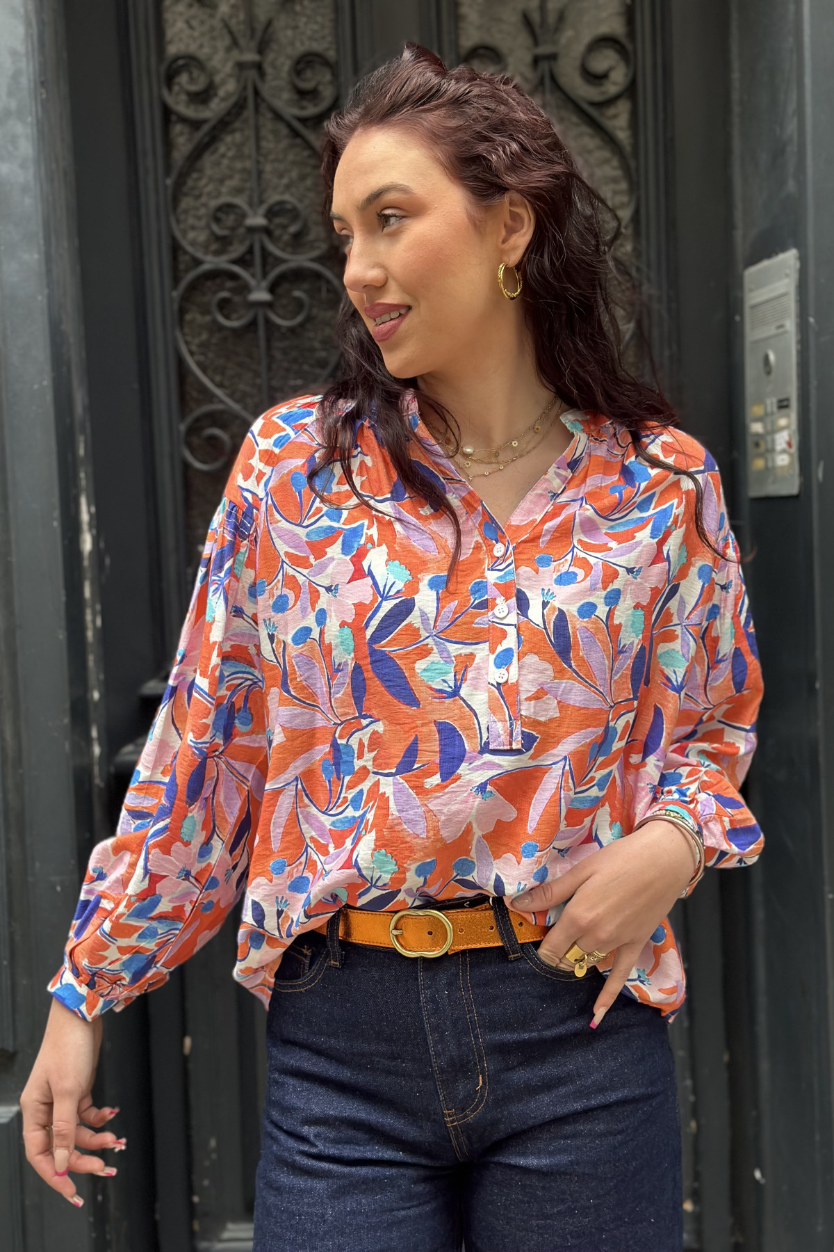 Blouse oversize à imprimé floral multicolore