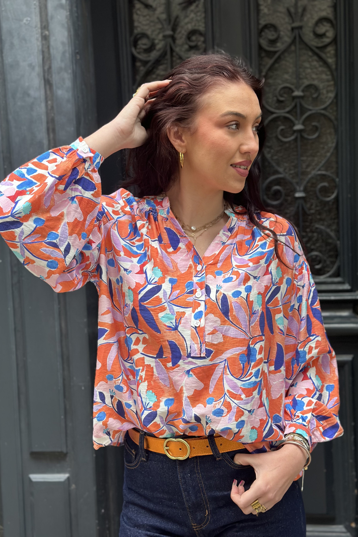Blouse oversize à imprimé floral multicolore