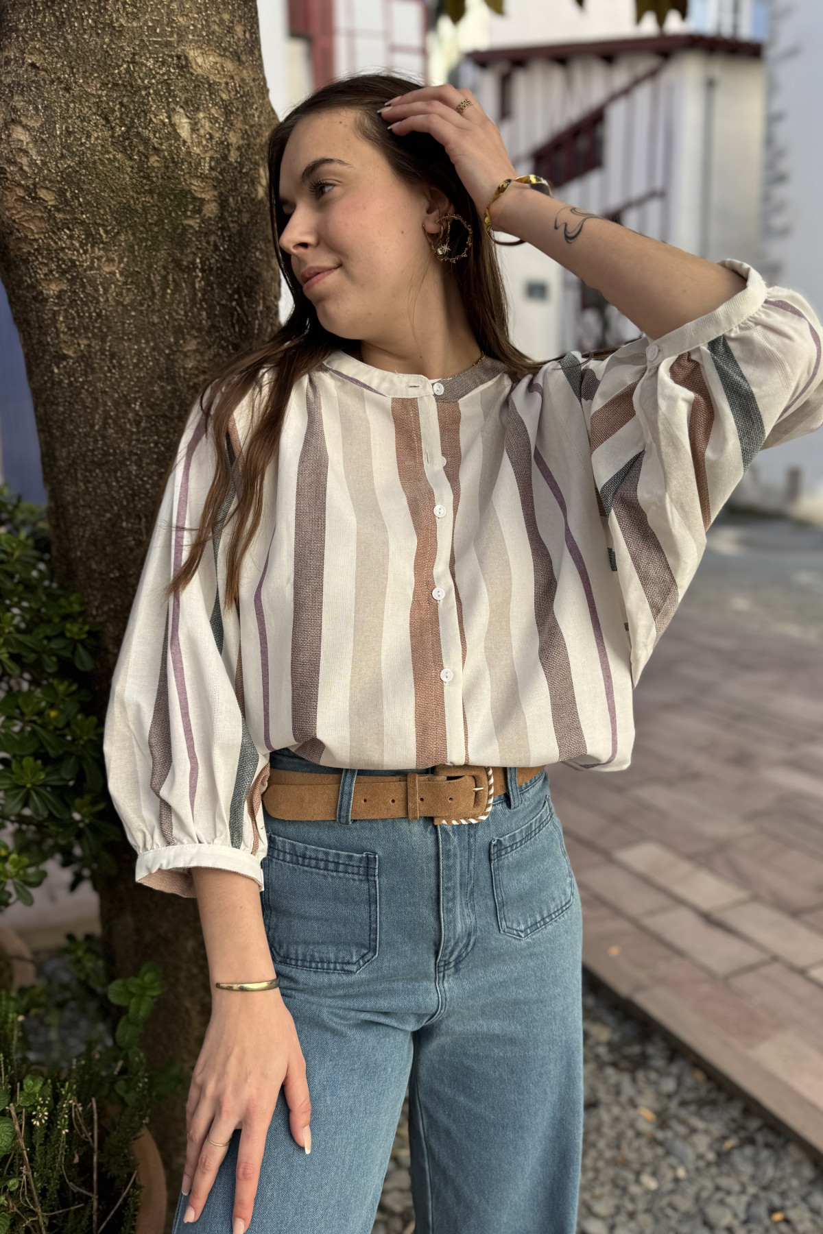Blouse the korner à rayures verticales en lin
