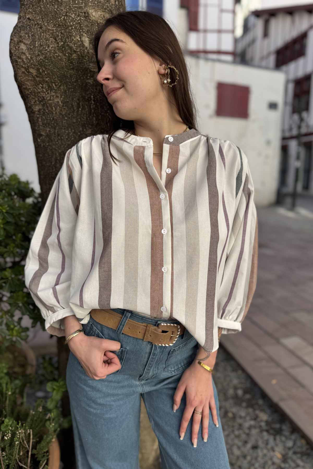 Blouse the korner à rayures verticales en lin