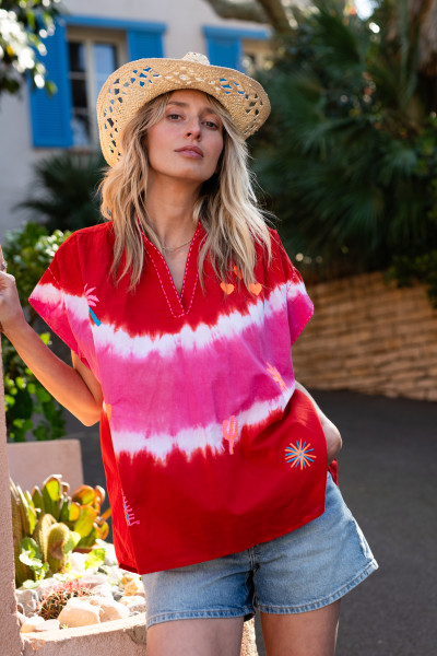 BLOUSE TIE&DYE ROUGE ET ROSE