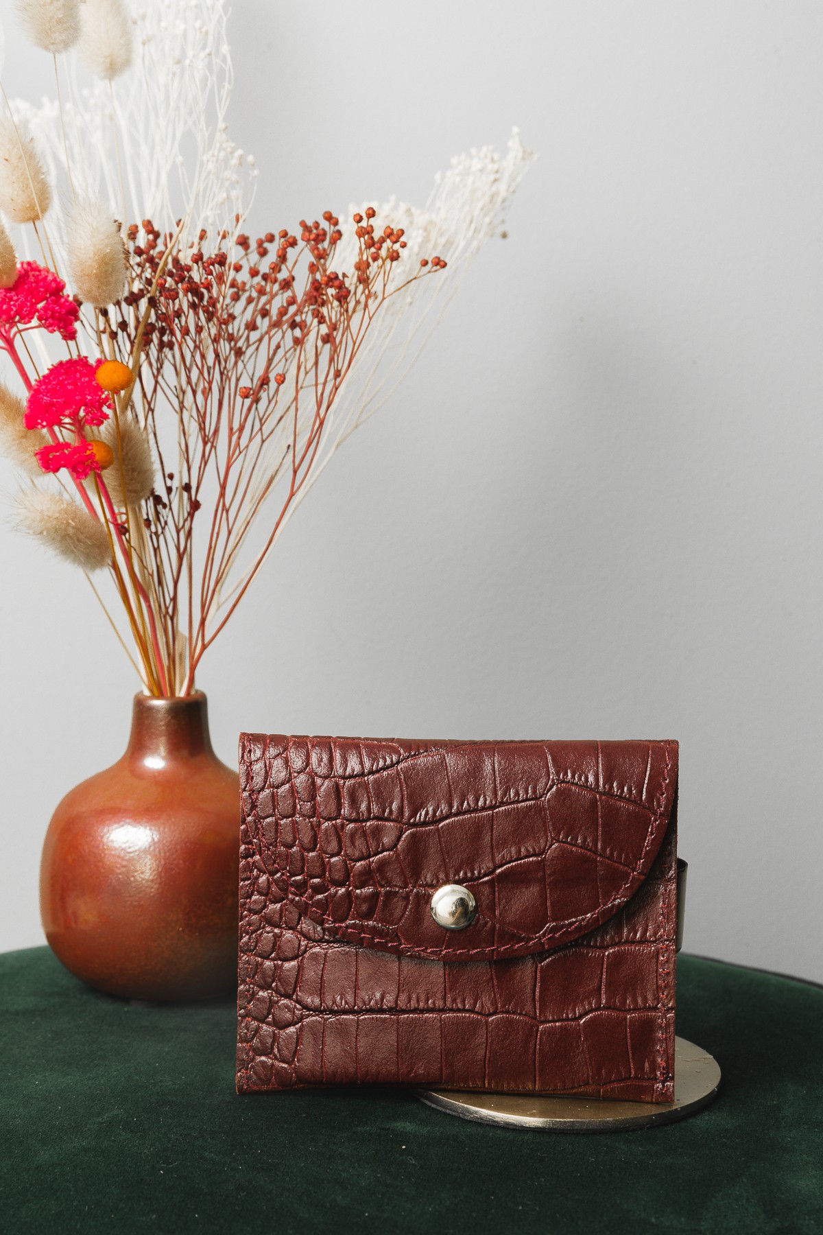 PORTE MONNAIE CUIR EFFET CROCO PRUNE (2)