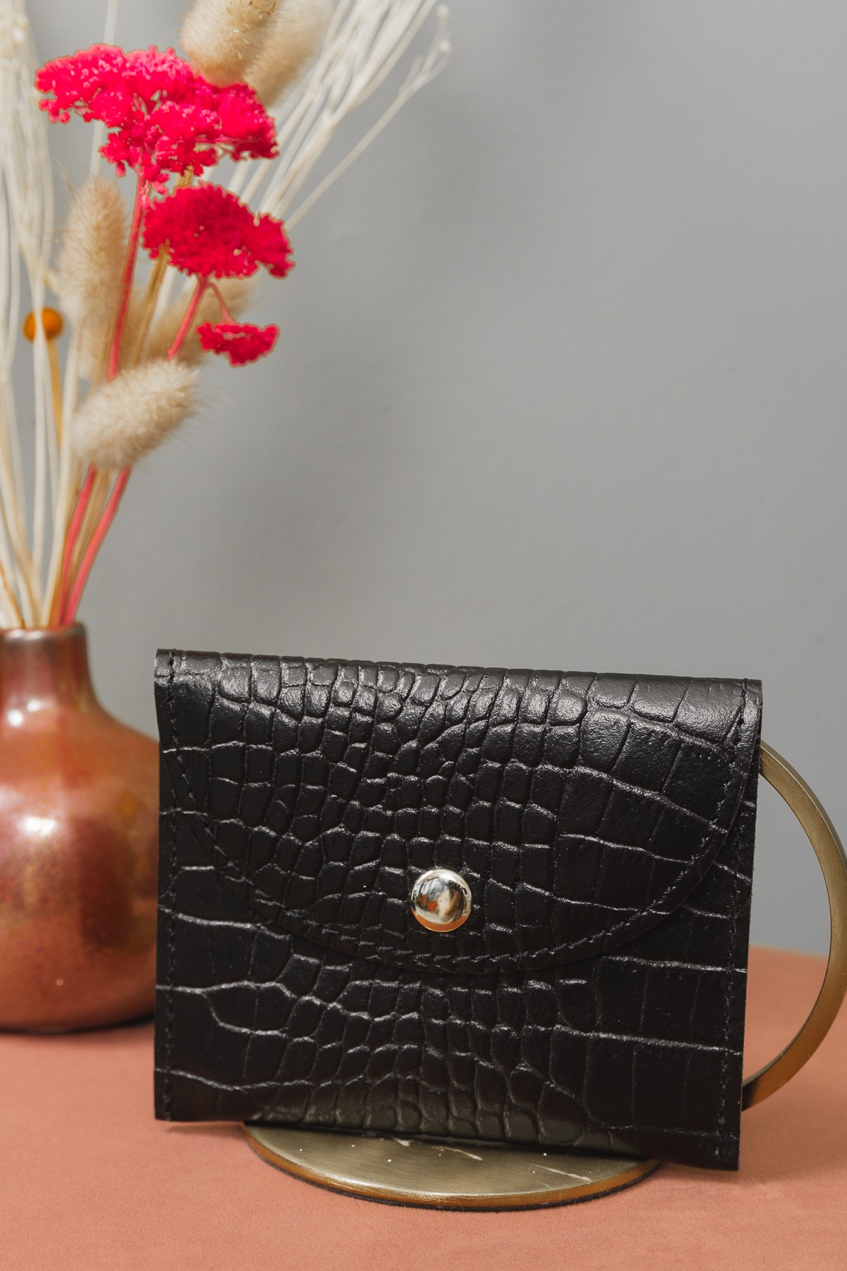 PORTE MONNAIE CUIR EFFET CROCO NOIR (2)