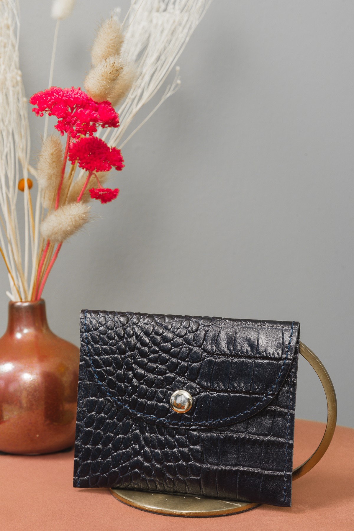 PORTE MONNAIE CUIR EFFET CROCO BLEU (2)