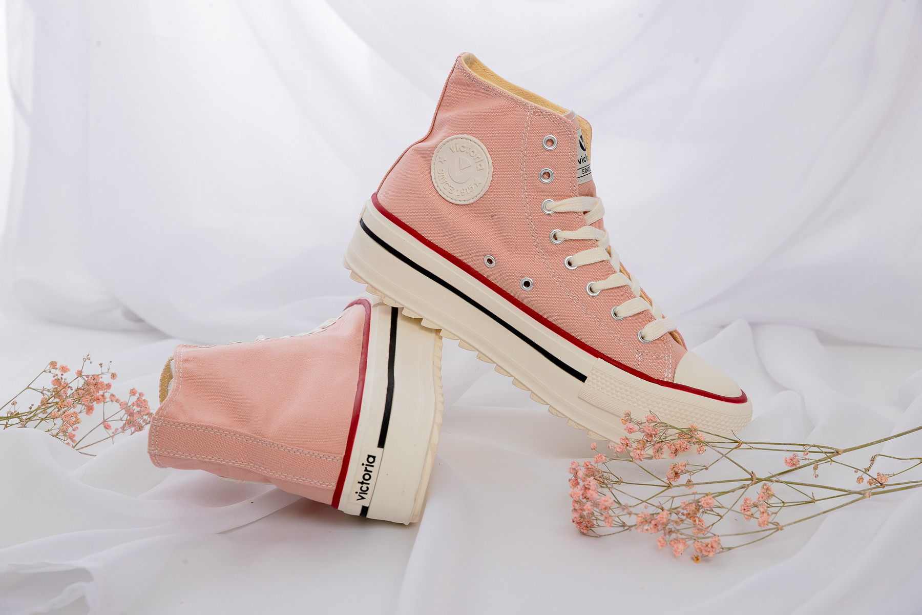 VICTORIA BASKETS MONTANTES SKIN 1061121 FEMME TOILE ROSE SEMELLE COMPENSEE (1)