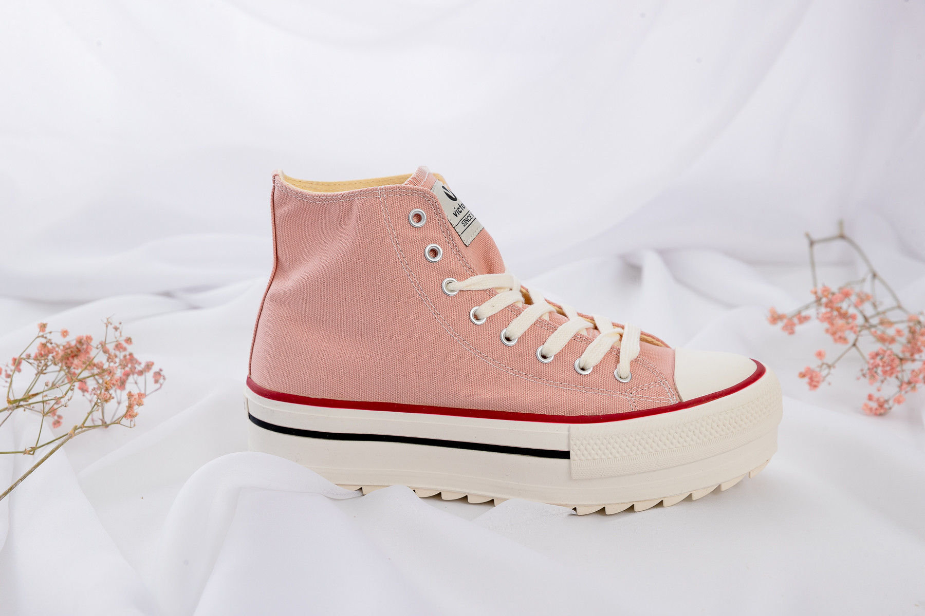 VICTORIA BASKETS MONTANTES SKIN 1061121 FEMME TOILE ROSE SEMELLE COMPENSEE (2)