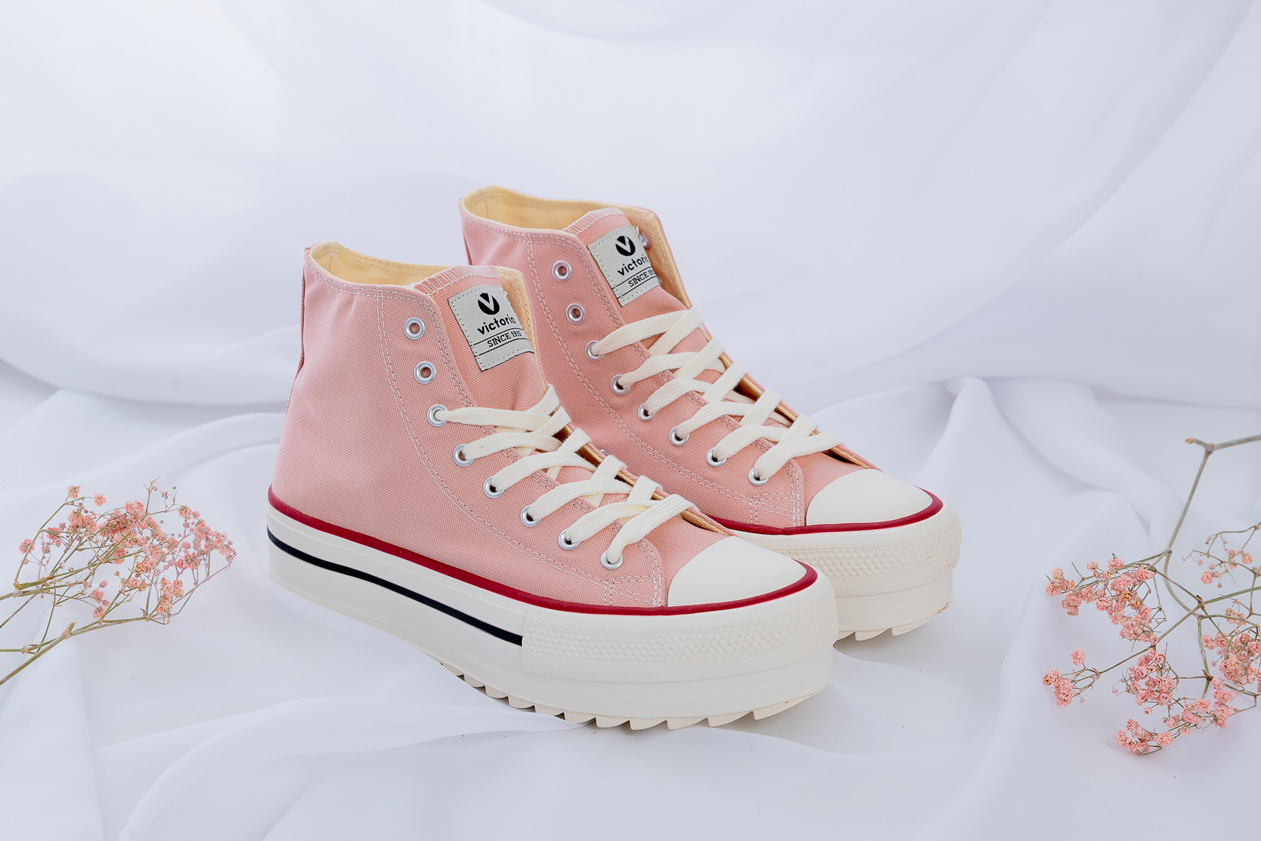 VICTORIA BASKETS MONTANTES SKIN 1061121 FEMME TOILE ROSE SEMELLE COMPENSEE (3)
