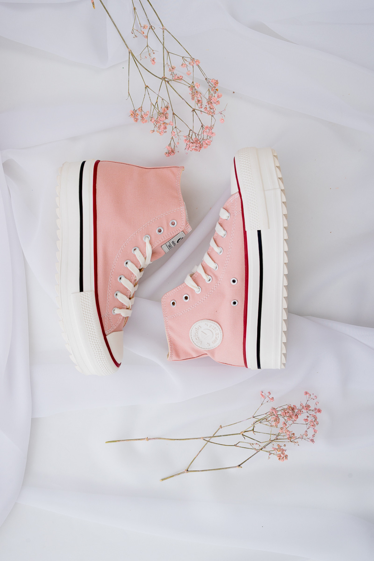 VICTORIA BASKETS MONTANTES SKIN 1061121 FEMME TOILE ROSE SEMELLE COMPENSEE (5)