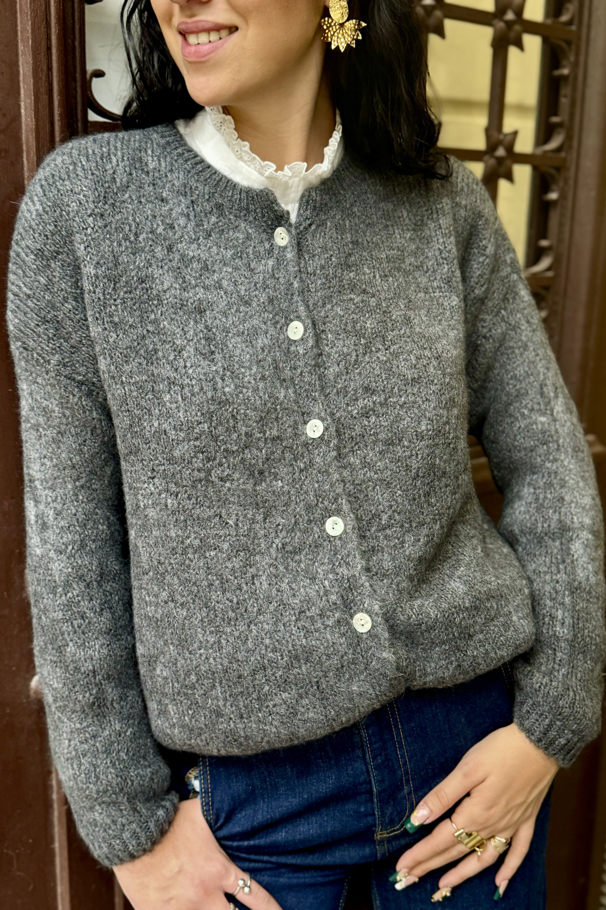 gilet 657 manches longue col rond gris alpaga mohair a boutons  (3)