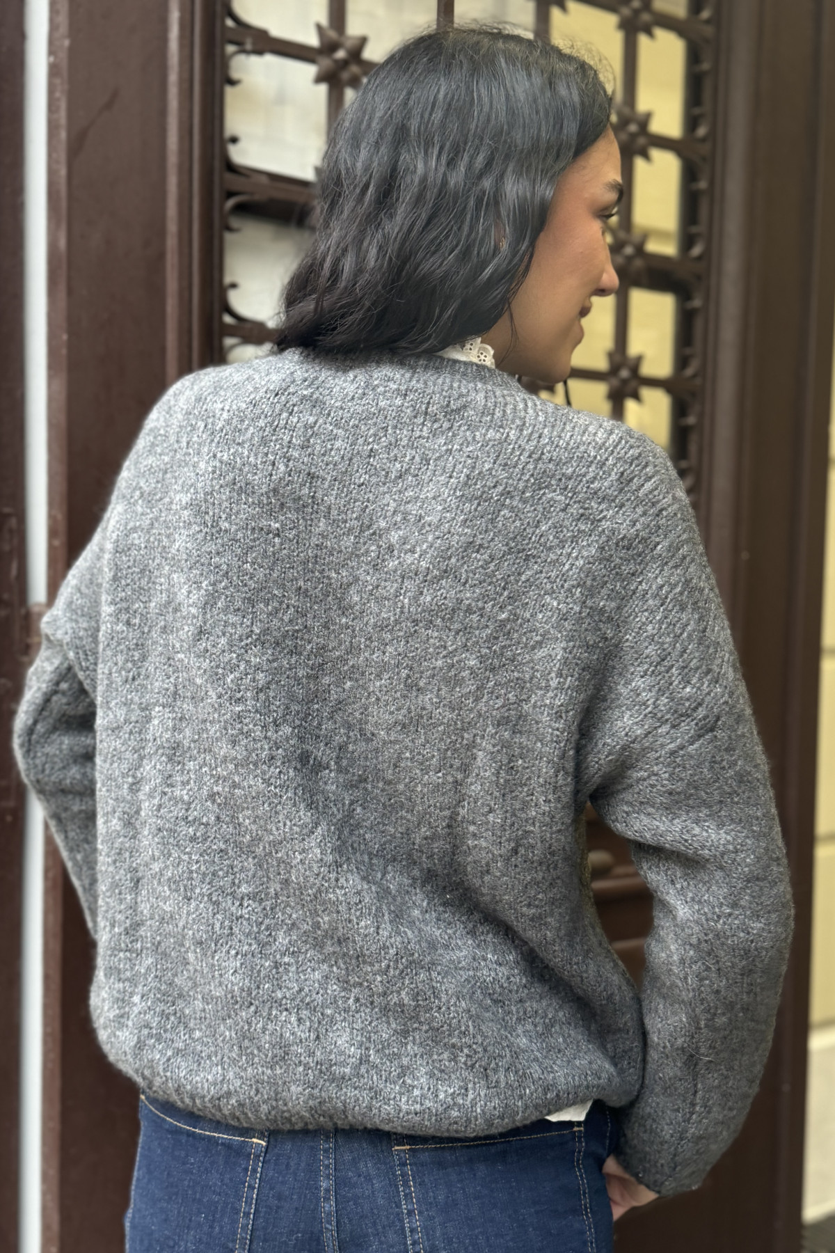 gilet 657 manches longue col rond gris alpaga mohair a boutons  (5)