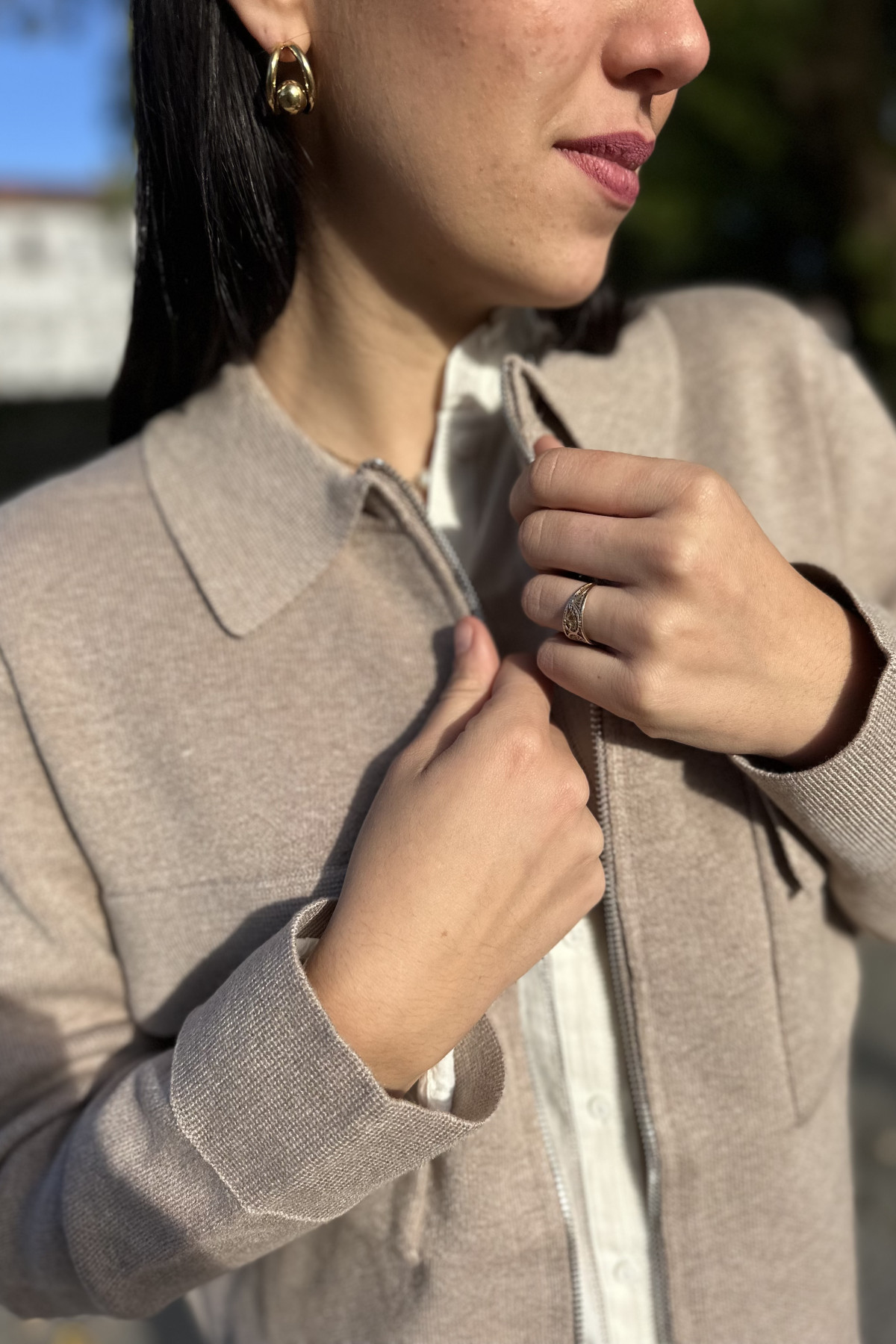 VESTE ZIPPEE AVEC COL CHEMISE BEIGE 65079 (2)