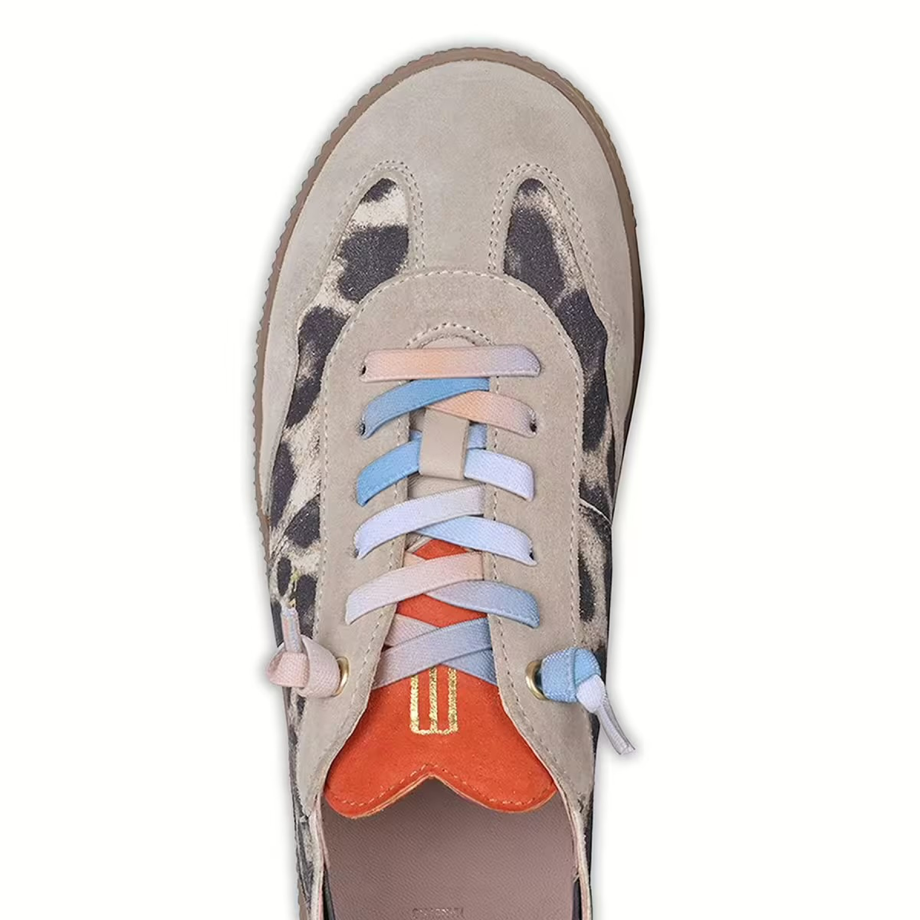 RABEA LEO AVEC DAIM TAUPE ET ÉTAIN MÉTALLISÉ ET ORANGE (2)
