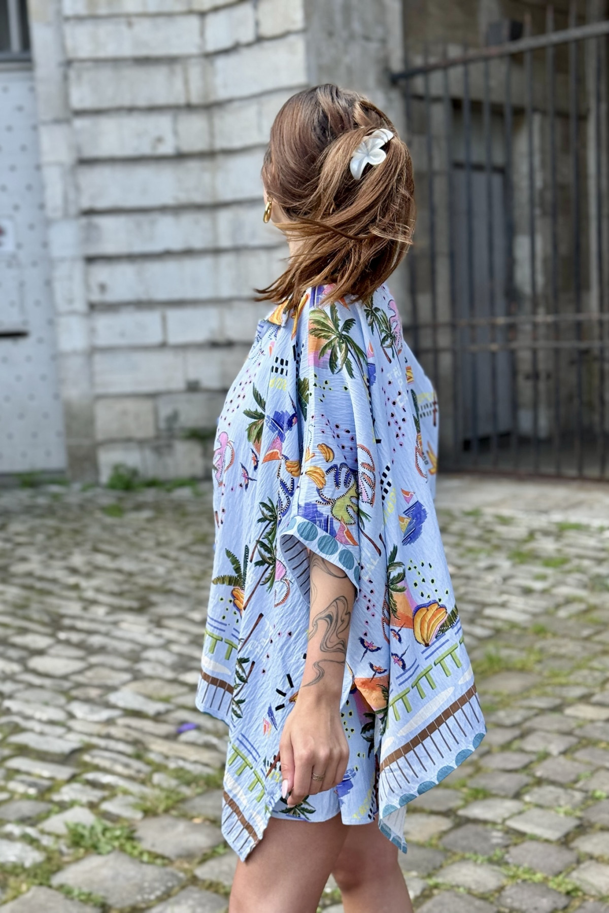 Ensemble chemisier et short imprimé estival art 2399 taille unique bleu (3)