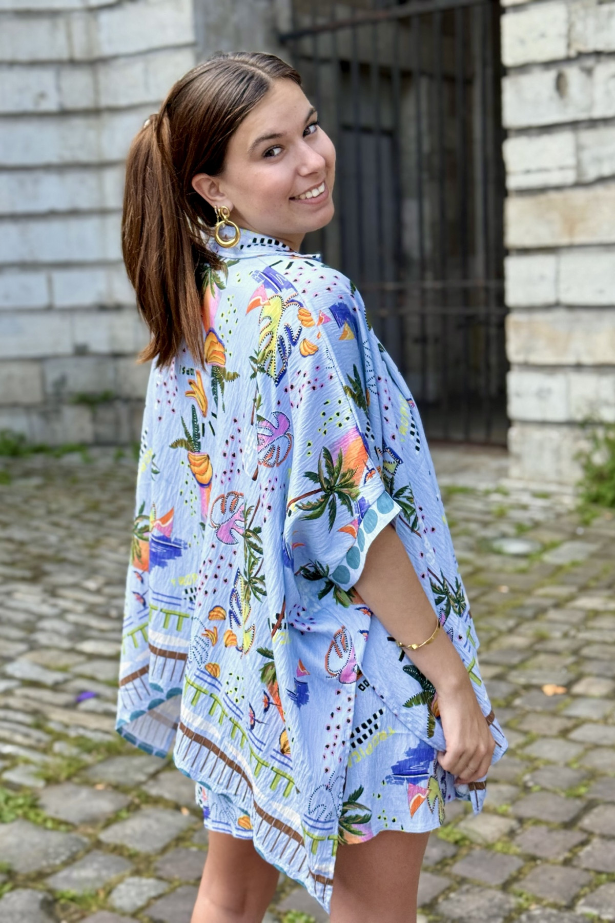 Ensemble chemisier et short imprimé estival art 2399 taille unique bleu (4)