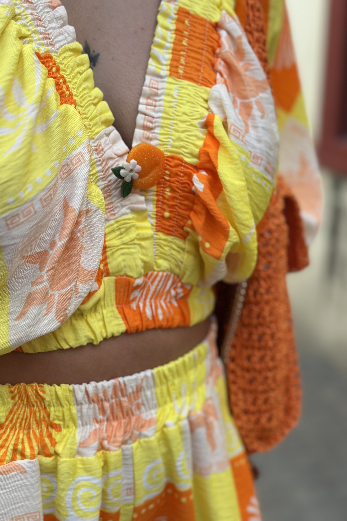 Ensemble top et short imprimé estival art 12520 taille unique jaune (5)