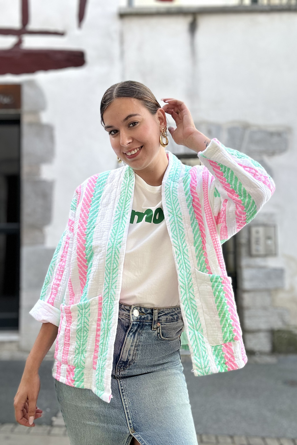Veste en gaze de coton imprimé bohème taille unique coupe oversize (1)