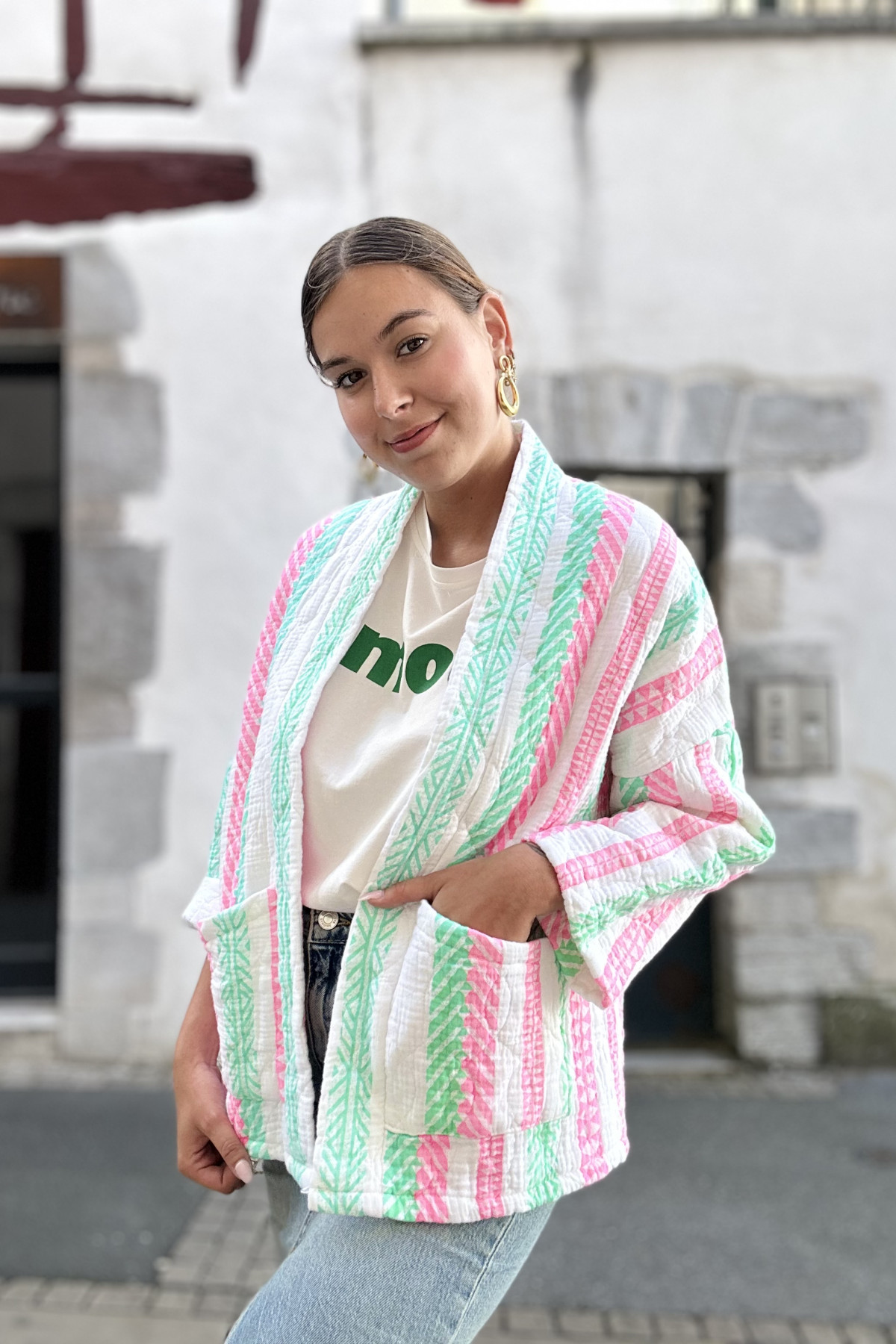Veste en gaze de coton imprimé bohème taille unique coupe oversize (2)