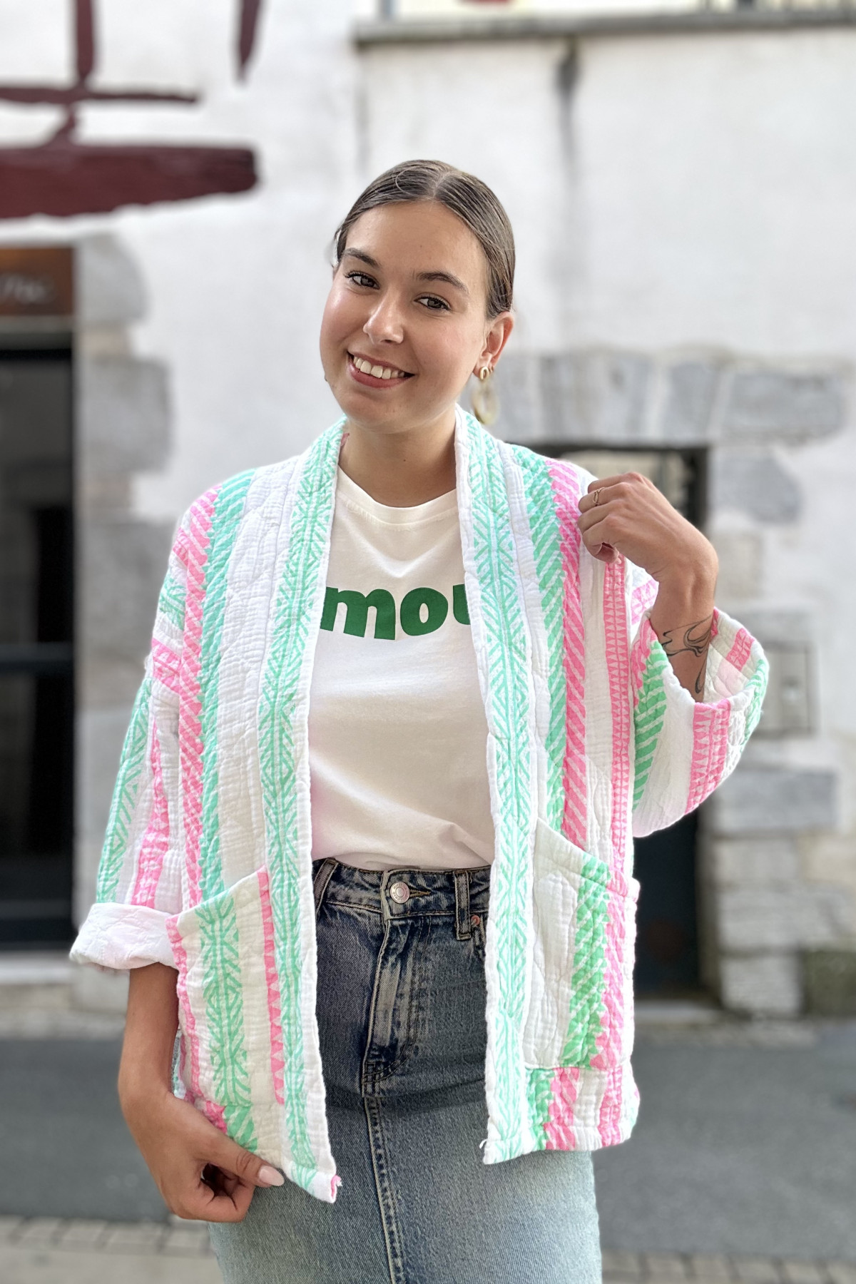 Veste en gaze de coton imprimé bohème taille unique coupe oversize (3)