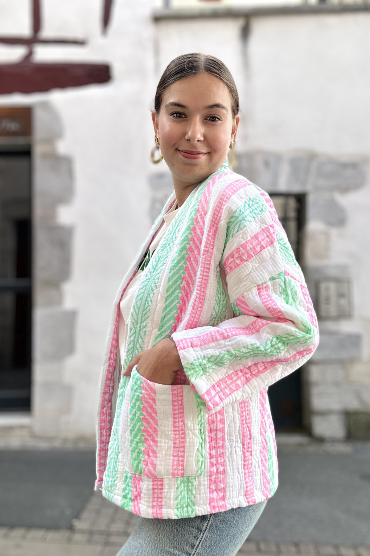 Veste en gaze de coton imprimé bohème taille unique coupe oversize (4)