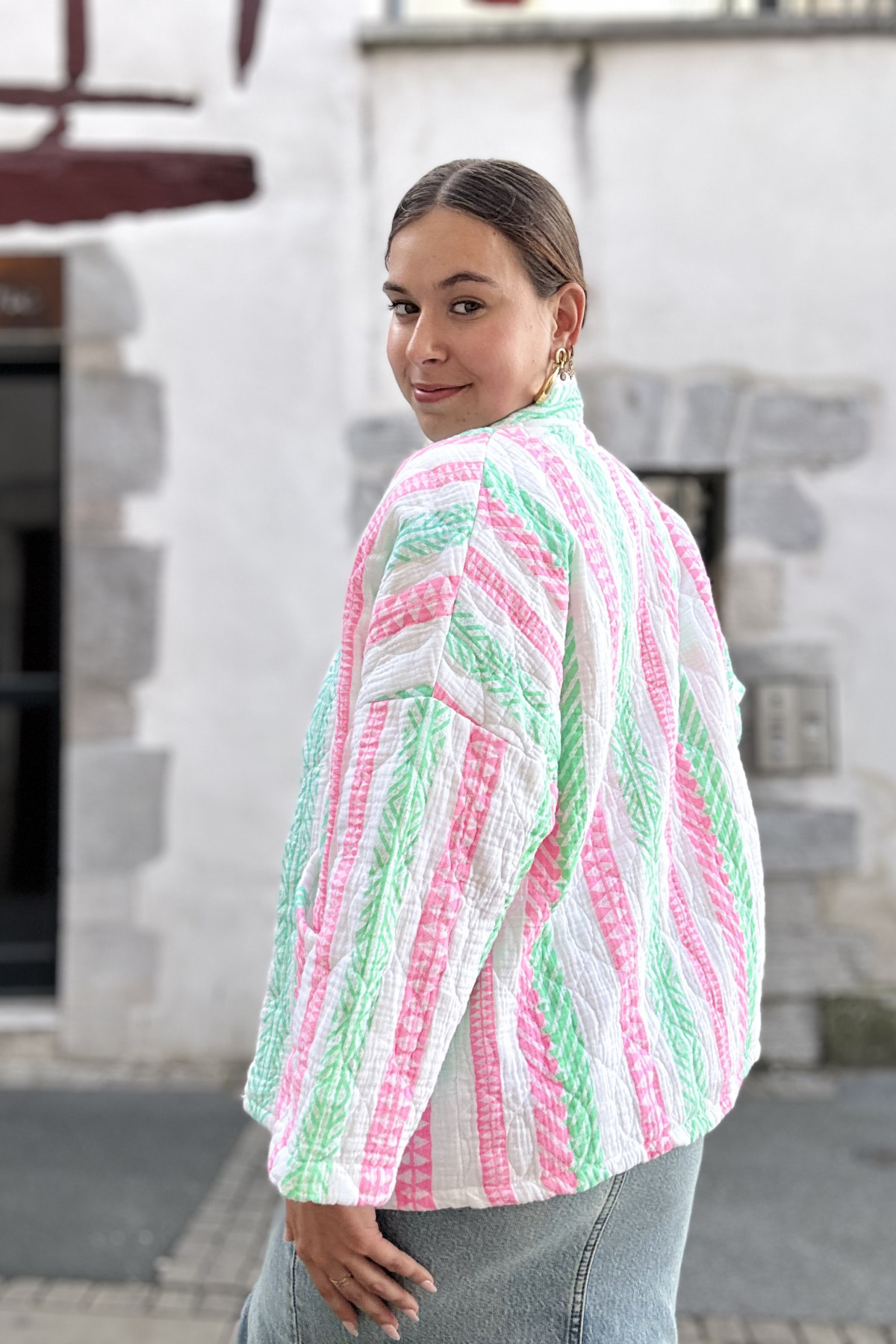 Veste en gaze de coton imprimé bohème taille unique coupe oversize (5)