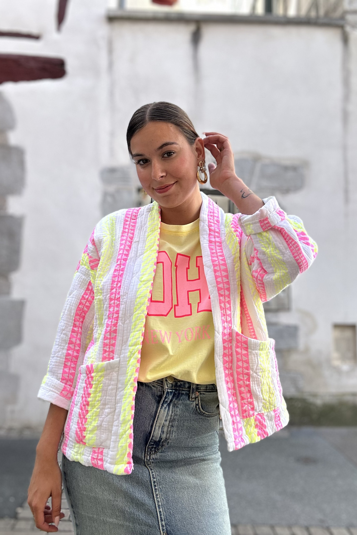 Veste en gaze de coton imprimé bohème taille unique coupe oversize (1)