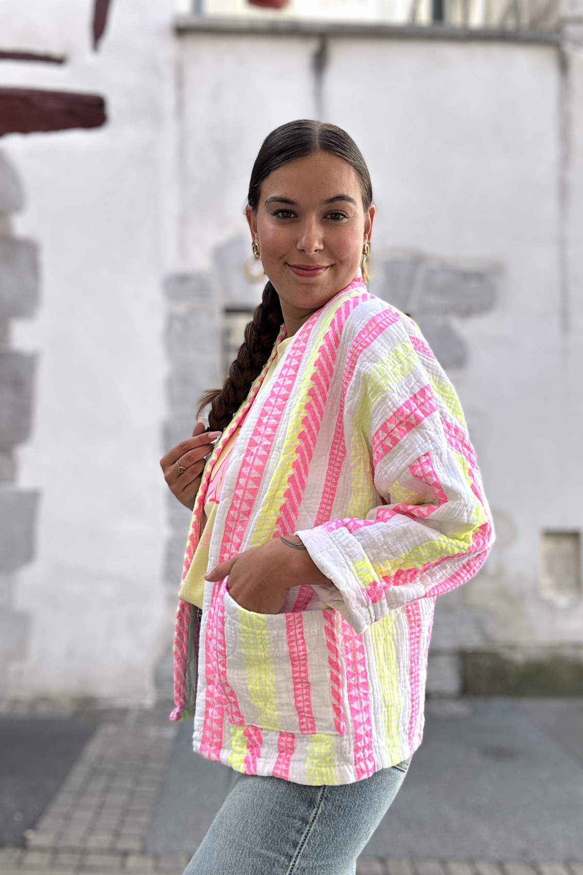 Veste en gaze de coton imprimé bohème taille unique coupe oversize (2)