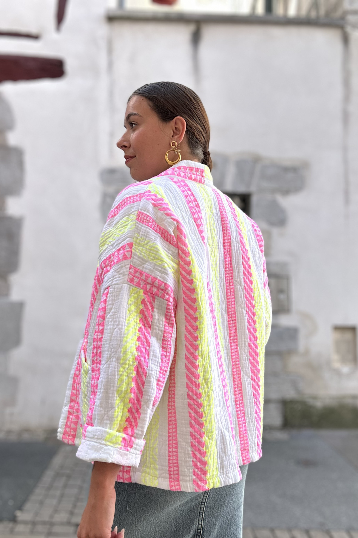 Veste en gaze de coton imprimé bohème taille unique coupe oversize (4)