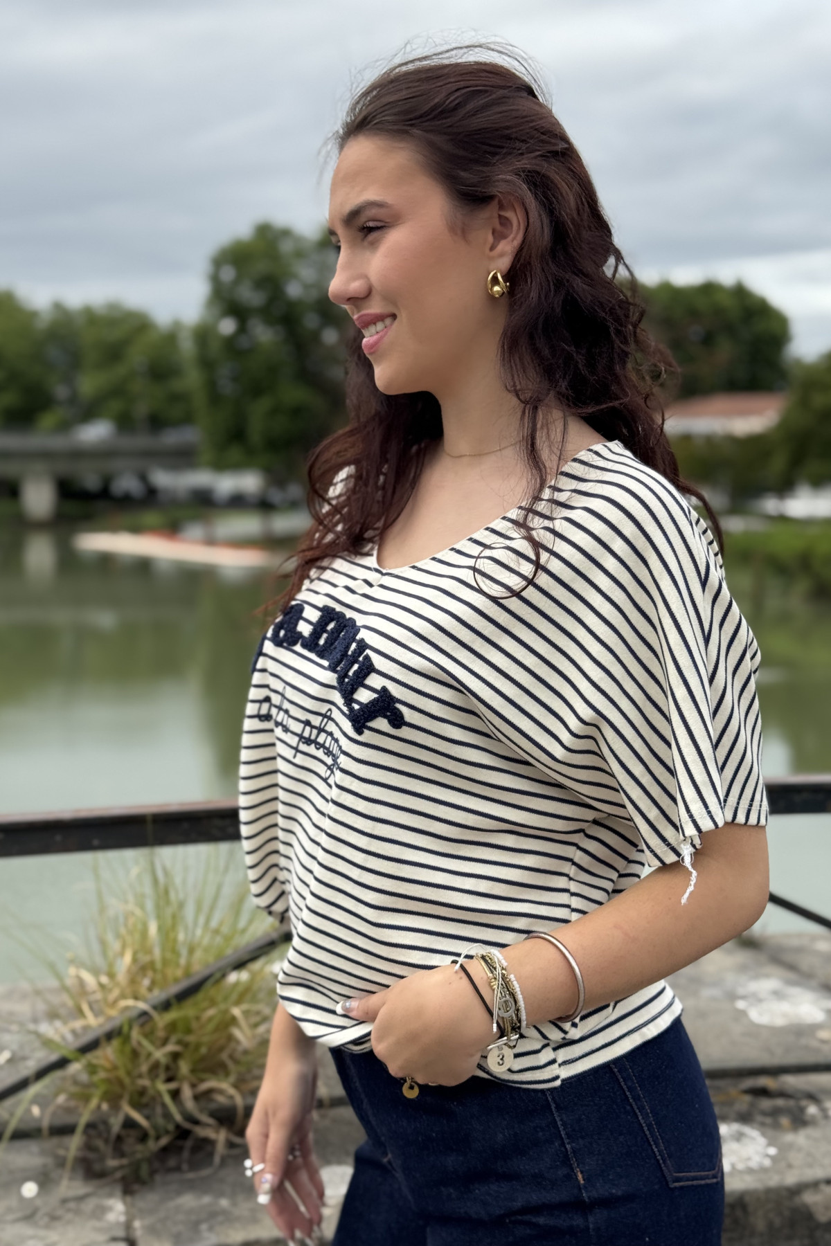 lacomy tee shirt 7411 rayures bleu marine amour a la plage  (3)