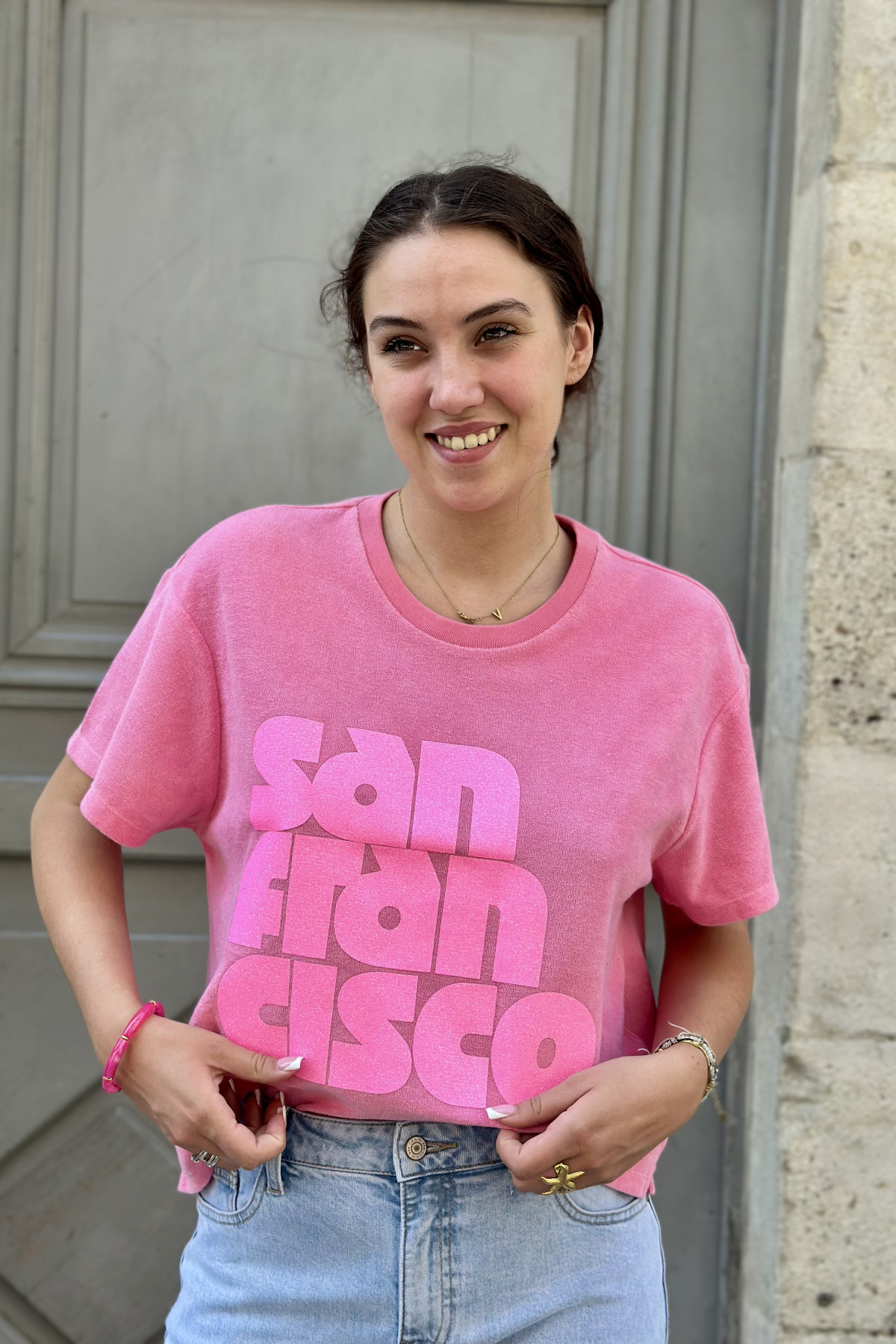 TEE SHIRT MARCELLO EN EPONGE ROSE SAN FRANSISCO (2)