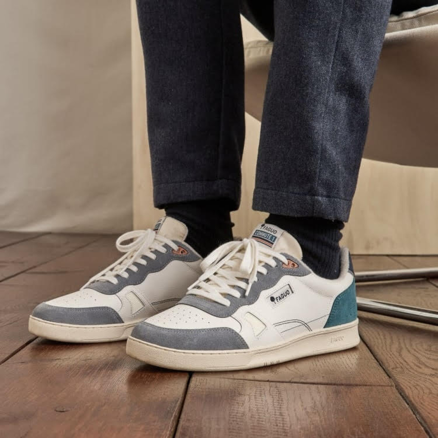 faguo basket commute beige et vert clair (2)