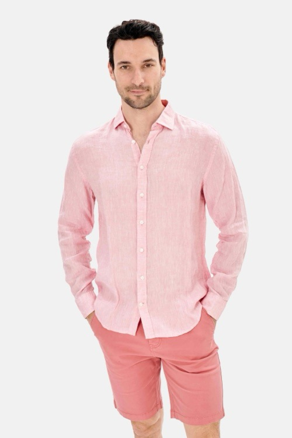 chemise 100% lin rose (1)