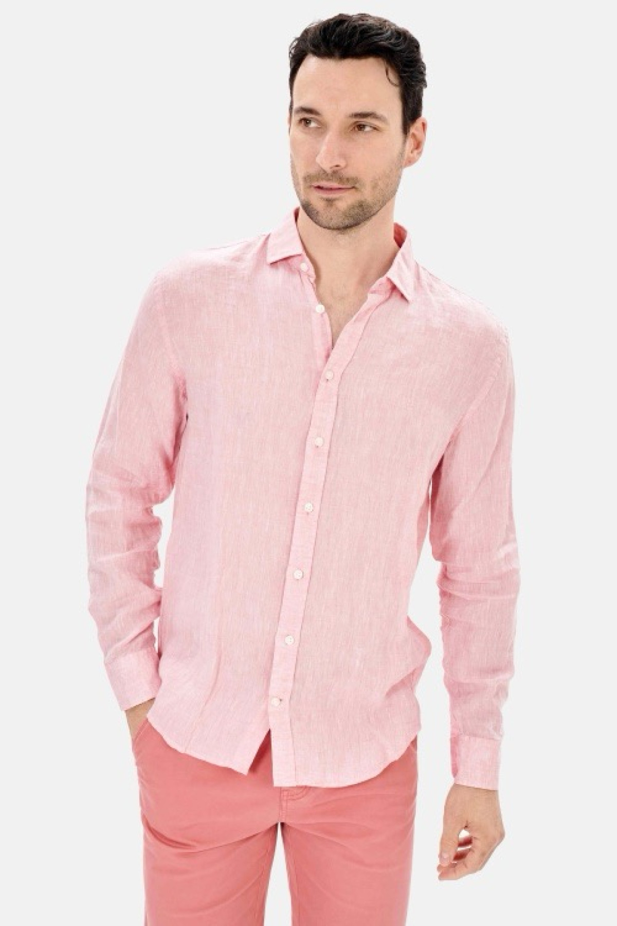 chemise 100% lin rose (2)