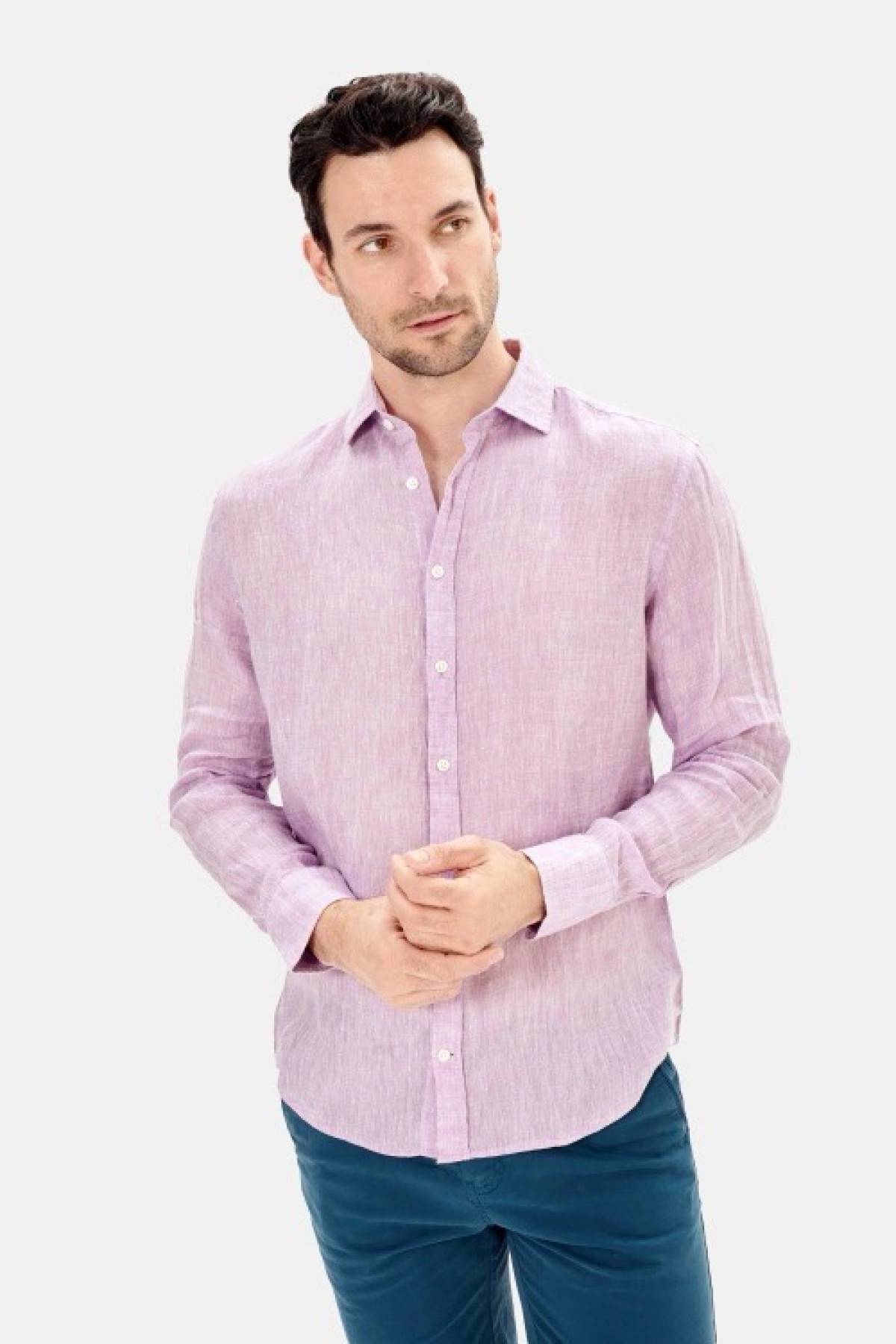 chemise 100% lin lila (2)