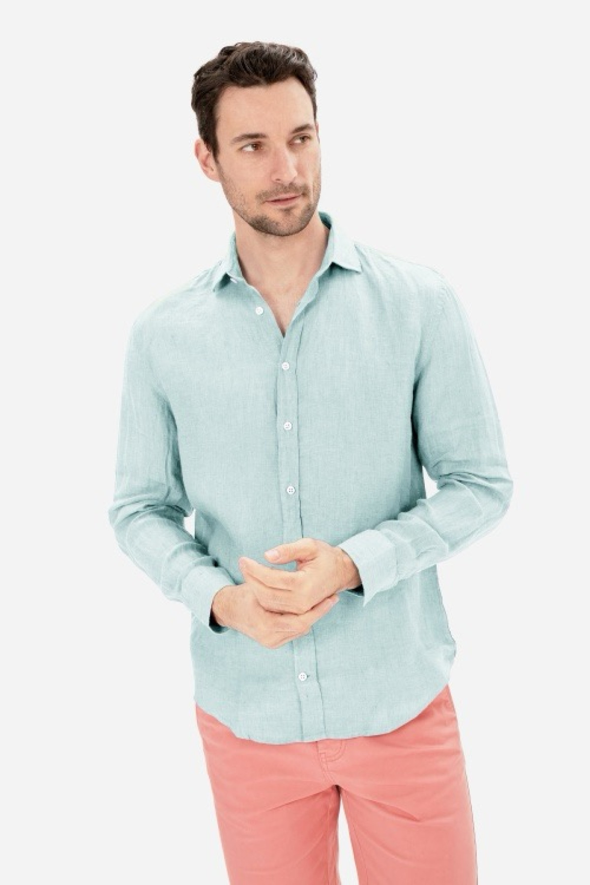 chemise 100% lin vert clair (1)