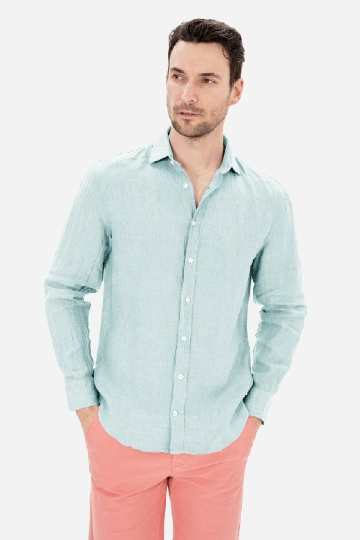 chemise 100% lin vert clair (2)