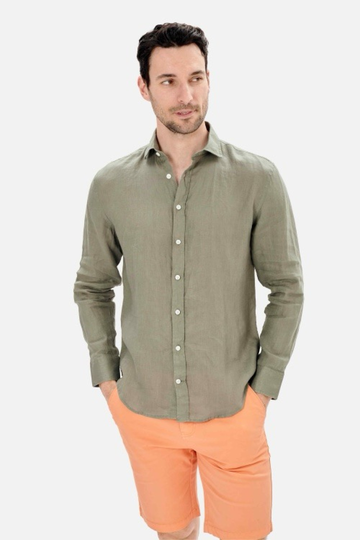 chemise 100% lin kaki (2)