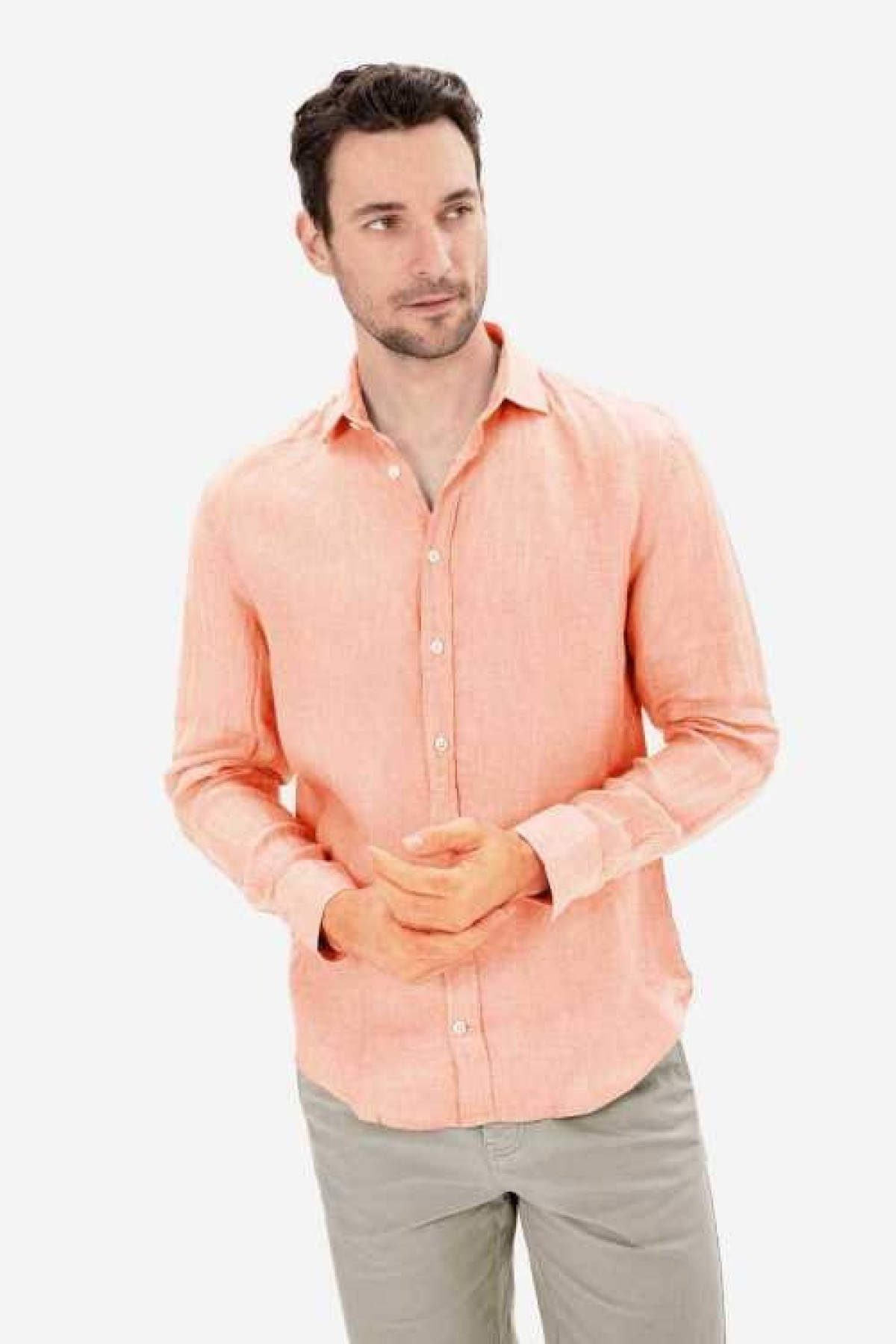 chemise 100% lin orange (2)
