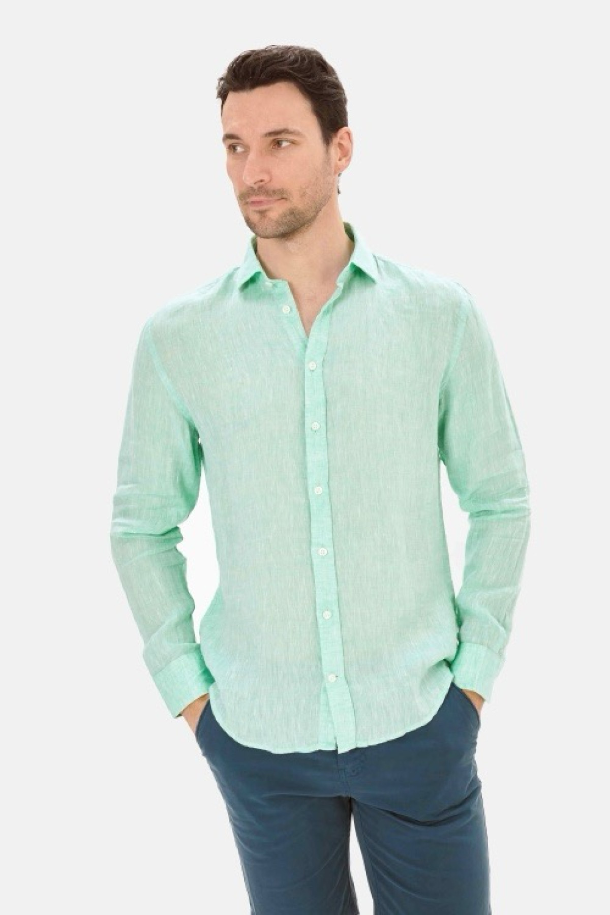 chemise 100% lin vert d'eau (2)