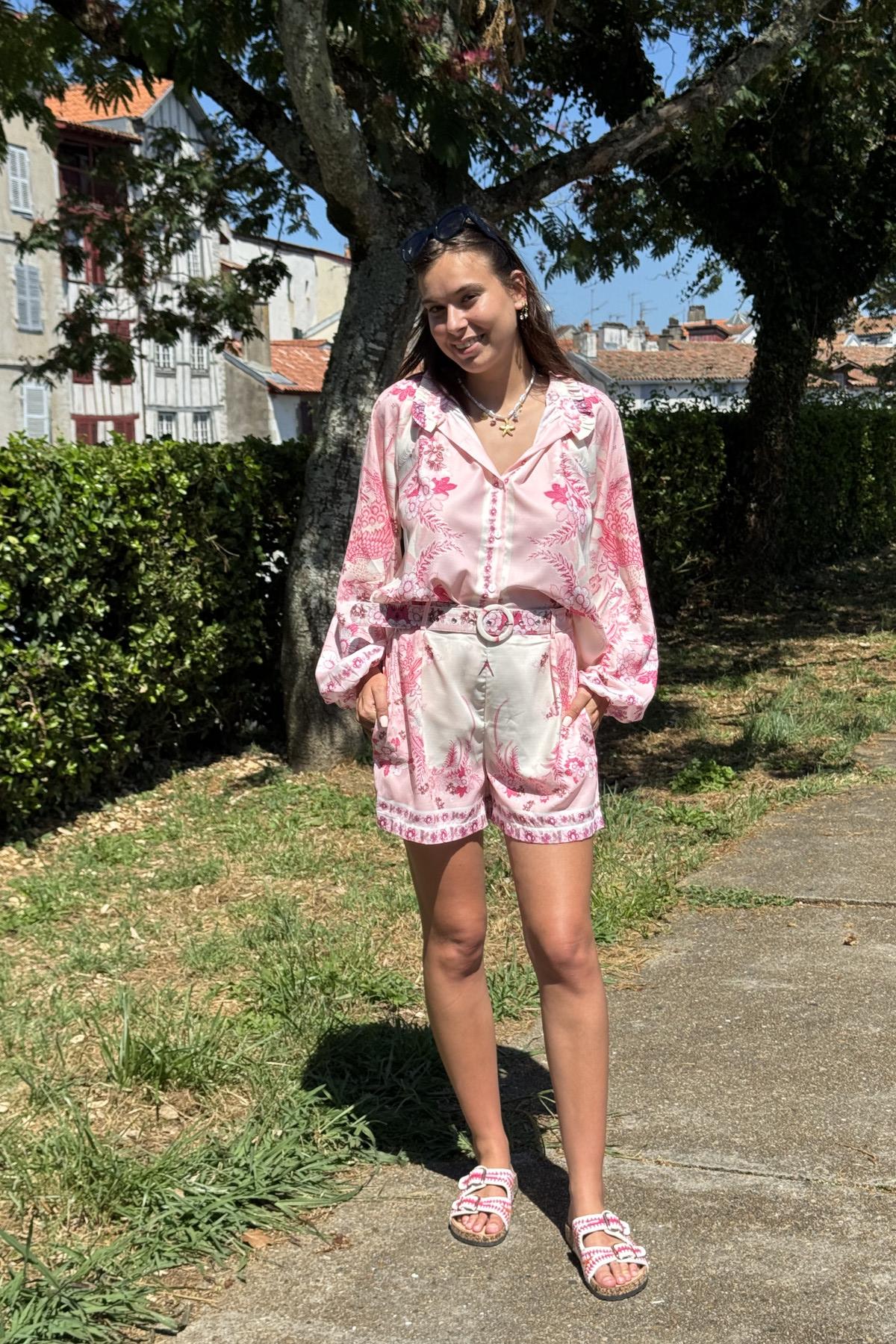 ensemble blouse et short assotis tons roses fleurs 3115  (3)