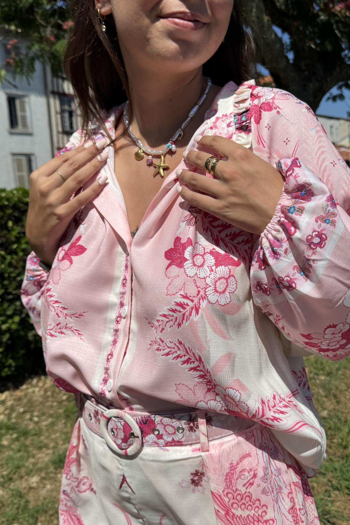 ensemble blouse et short assotis tons roses fleurs 3115  (4)
