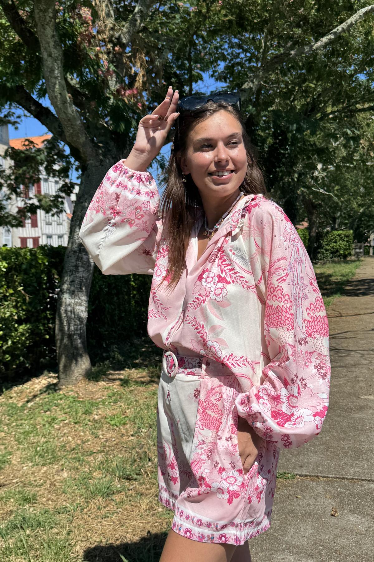 ensemble blouse et short assotis tons roses fleurs 3115  (5)