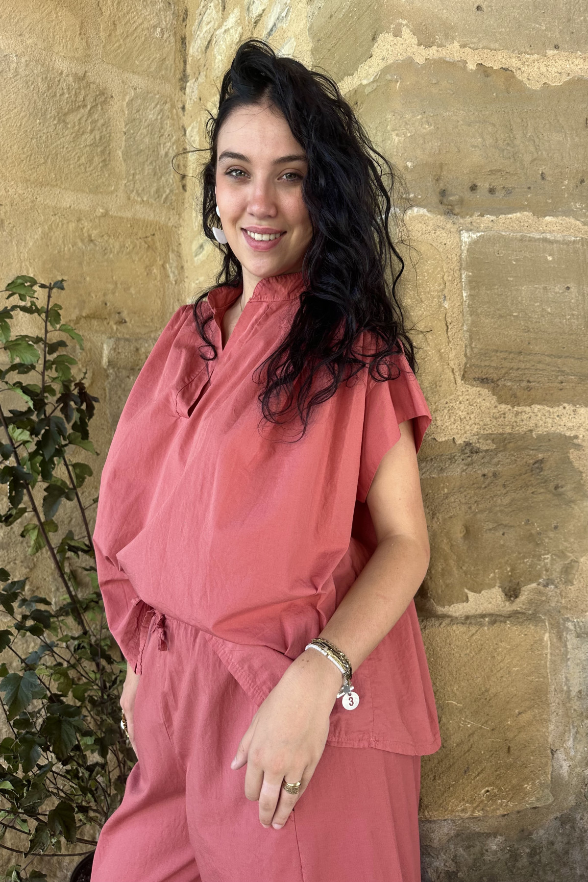 Ensemble en coton vieux rose, coupe oversize et taille unique (2)