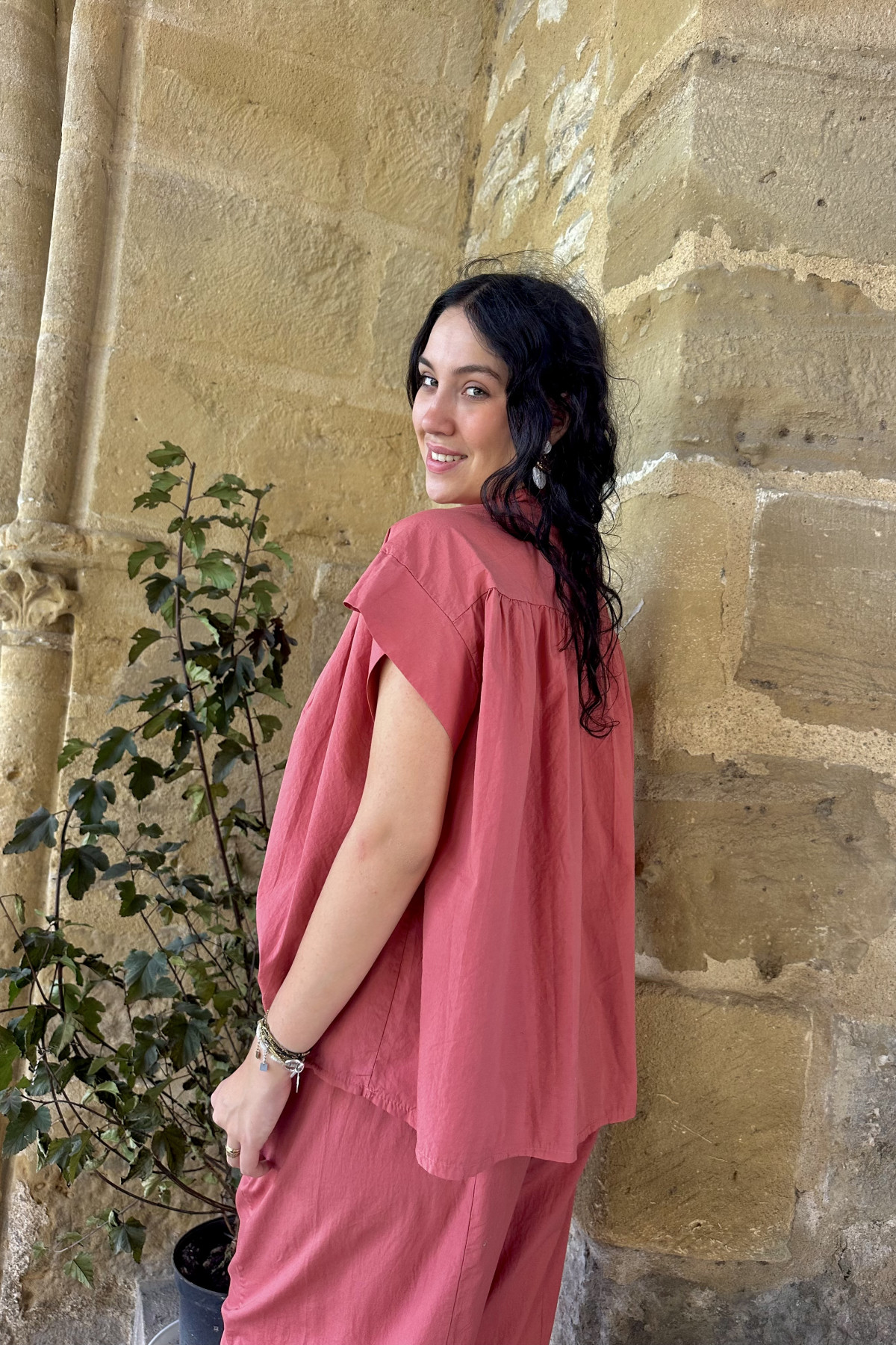 Ensemble en coton vieux rose, coupe oversize et taille unique (4)