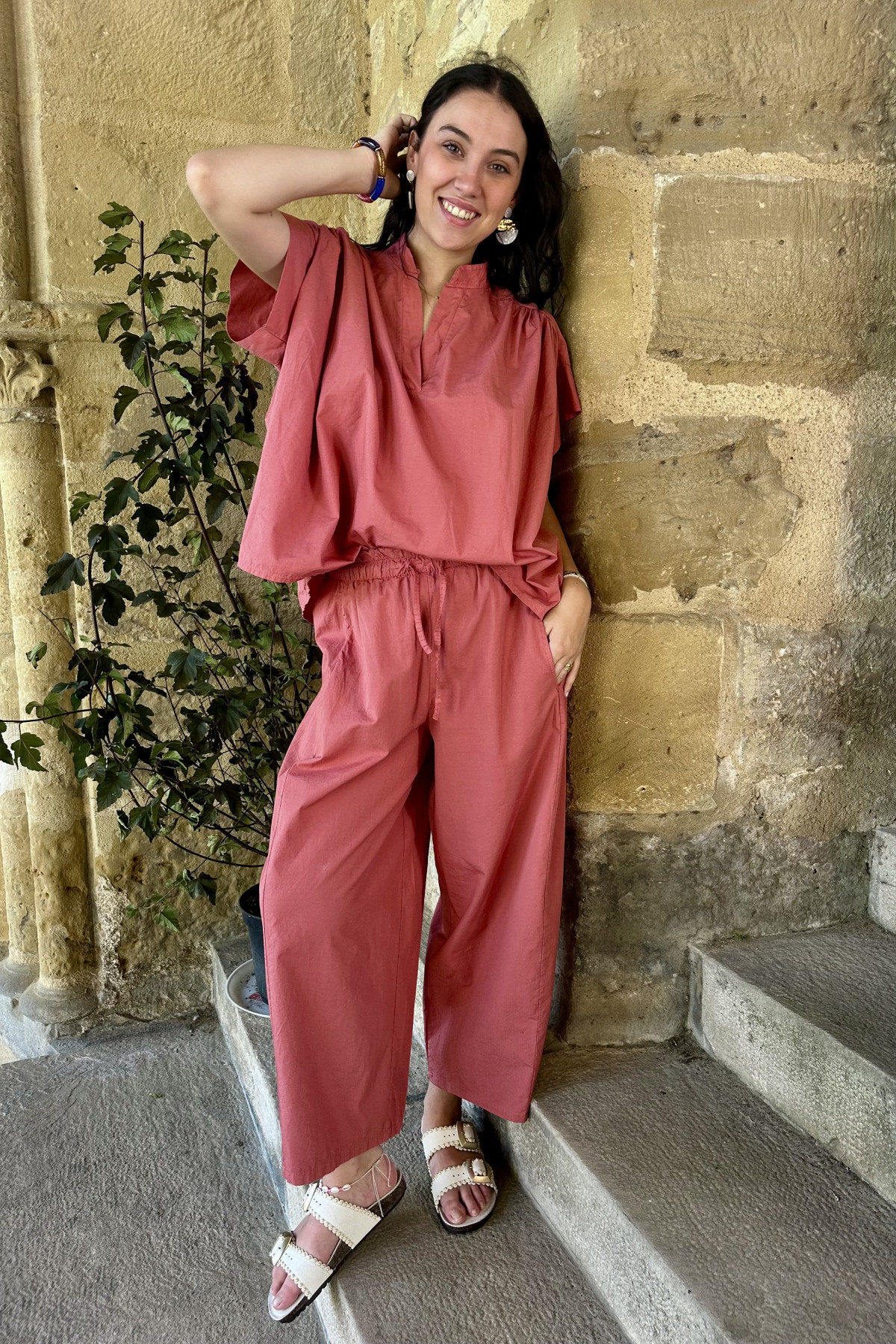 Ensemble en coton vieux rose, coupe oversize et taille unique (5)